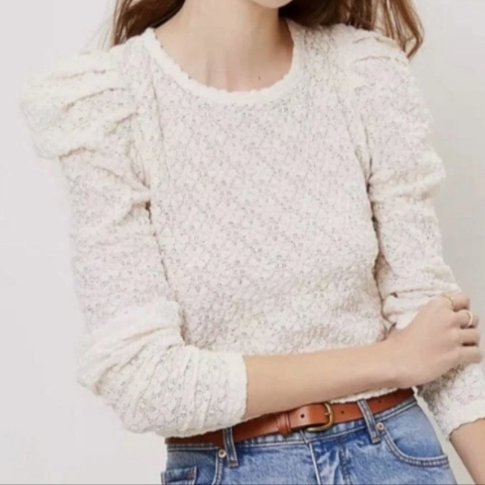 LOFT Puff Shoulder Lace Top